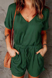 CHICMY- Casual Street Solid Pocket Frenulum V Neck Loose Jumpsuits