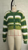 Chicmy-Winter Outfits Women's Green Striped Sweater Cardigan Crew Neck Crop Short Sweater Cardigan