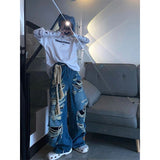 Chicmy-90s streetwear Blue hole design high street popular high waisted jeans men y2k baggy hip hop fashion trend straight wide leg pants 2023 vintage