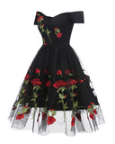 Chicmy-new fashion trend Rose Floral Embroidered V-Neck Elegant Party Pleated Mesh Overlay Vintage  Dresses