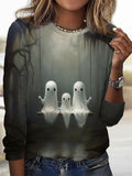 Chicmy- Halloween Crew Neck Casual T-Shirt Family Of Ghosts Pattern Print Funny Women's T-shirt Halloween 2024 New Long Sleeves T shirt Tops Fashion Y2K Clothes Streetwear