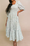 Chicmy-Ditsy Micro Floral Smocked Bodice Ruffle Midi Dress Puff Sleeve