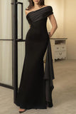 Chicmy-new fashion trend Sexy Formal Solid Mesh Oblique Collar Evening Dresses