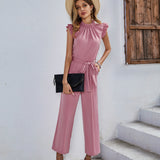 CHICMY- High Stretch Sleeveless Ruffle Wide Leg Jumpsuit Summer Jumpsuits Outfits