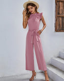 CHICMY- High Stretch Sleeveless Ruffle Wide Leg Jumpsuit Summer Jumpsuits Outfits