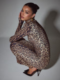 Chicmy Leopard Print Long Sleeve Sexy Maxi Dress For Women Autumn Winter Fashion Elegant Turtleneck Printed Bodycon Long Dress-Christmas Outfit