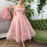 Chicmy-new fashion trend Elegant Fashion Pink Tulle Off-shoulder Floral Sleeveless Party Prom Guest Dress