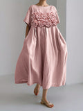 Chicmy-new fashion trend Classy 3D Flowers PLeated Linen Blend Maxi Dress