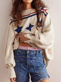 Chicmy- Casual Knitted Star Crew Neck Sweatshirt