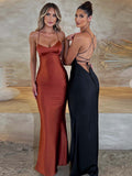 Chicmy Satin Backless Maxi Dress For Women 2022 Autumn New Spaghetti Strap Sleeveless Bodycon Long Dress Vestido Clubwear-Christmas Outfit