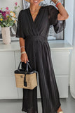 CHICMY- Casual Solid Fold V Neck Loose Jumpsuits