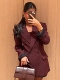 Chicmy-nye outfits Elegant Straight Solid Women Coat Double Breasted Full Sleeve Female Jacket 2025 Casual Autumn Winter Pocket Lapel Lady Outwear