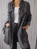 Chicmy- Casual Denim Plain Shirt Collar Denim Coat