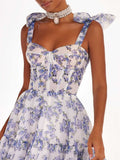 Chicmy-Hydrangea Provencal Blue Floral Maxi Tie Strap Fairy Dress