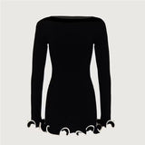 Chicmy Long Sleeve Knit Mini Dress For Women Pullovers Sweater Dress Autumn Winter New Contrast Color O Neck Ruffled Dress-Christmas Outfit