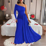 Chicmy-Elegant Off Shoulder Asymmetrical Evening Dress  Women Fashion High Waist Slim Solid Long Dress Sexy Hollow Pleated Party Dress