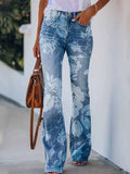 Chicmy-Urban Casual Floral Pattern Fit Straight Pants Jeans