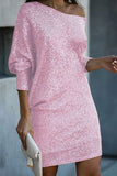 Chicmy-new fashion trend Solid Sequined Off-shoulder Loose Mini Dress