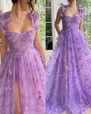 Chicmy-Aesthetic 3D Crochet Butterly Embroidered Tulle Prom Dress