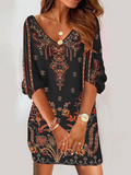 Chicmy- Casual Loose V Neck Ethnic Dress