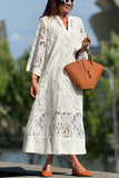 Chicmy-new fashion trend Confidence and Adventure Flower Lace V-neck Bell Sleeve Loose Midi Dress