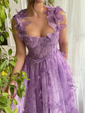 Chicmy-Aesthetic 3D Crochet Butterly Embroidered Tulle Prom Dress