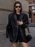 Chicmy-nye outfits Fashion Leather Blazer Coat Women Long Sleeve Lapel Single Breasted Pocket Jacket Female 2025 Autumn Winter Fashion Outwear New