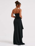 Chicmy Strapless Backless High Split Maxi Dress For Women Black Off-shoulder Sleeveless Bodycon Club Party Long Dress Clothes-Christmas Outfit