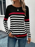 Chicmy- Crew Neck Casual Striped T-Shirt