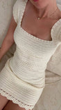 Chicmy-Bohemian Elegant Crochet Scallop Hem White Knitted Dress