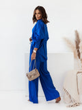 CHICMY- Women's Fashion Two Piece Set Long Loose Shirt Top and Long Wide Leg Pant Ins Style