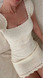 Chicmy-Bohemian Elegant Crochet Scallop Hem White Knitted Dress