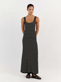 Chicmy-nye outfits Elegant Knit Stripped Strap Women's Dress Cotton Backless Sleeveless U Neck Beach Holiday Maxi Dresses Chic Spaghetti Stap Robe