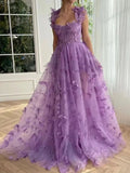 Chicmy-Aesthetic 3D Crochet Butterly Embroidered Tulle Prom Dress