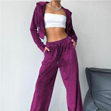 ChicMy-Fall Outfits - Women's Set Casual Two Piece Set Fall Outfit Sport Velvet Sweatshirt and Straight Pant