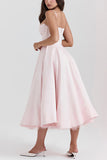 Chicmy-new fashion trend Fairytale Vibe Satin Patchwork Tulle Sweetheart Neck Pocket Stretch Midi Dress