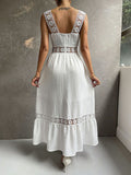 Chicmy-Boho Casual Cotton Eyelet Hollow Thick Strap Lace Midi Dress