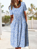 Chicmy- JFN Round Neck Pockets Floral Casual Midi Prom Dress