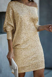 Chicmy-new fashion trend Solid Sequined Off-shoulder Loose Mini Dress