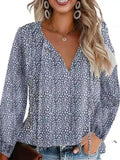 Chicmy- Loose Casual Ditsy Floral V Neck Blouse