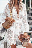 Chicmy-Handmade Beach Wedding Dress White Sheer Mesh Lace Beach Cover Up Dress