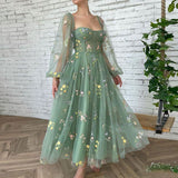 Chicmy-Retro Floral Flower Embroidered Maxi Prom Tulle Formal Gown Dress