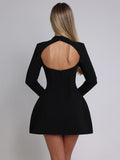 Chicmy Long Sleeve Backless Sexy Mini Dress For Women Autumn Winter New O Neck High Waist A-line Club Party Sexy Dress Elegant-Christmas Outfit