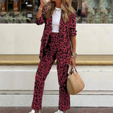 Chicmy-Fashion Leopard Print Women's Two Piece Sets Elegant Lapel Long Sleeve Blazer and Pants Suit New Autumn Casual Commuting Outfits