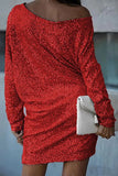 Chicmy-new fashion trend Solid Sequined Off-shoulder Loose Mini Dress