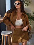 Chicmy-nye outfits 2025 Suede Jacket Mini Skirts Sets Women Fashion Lapel Single Breasted Top High Waist Skirt 2025 Autumn Lady 2 Pieces Outfits