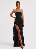 Chicmy Strapless Backless High Split Maxi Dress For Women Black Off-shoulder Sleeveless Bodycon Club Party Long Dress Clothes-Christmas Outfit