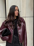 Chicmy-nye outfits Fashion Women's Bomber Leather Jackets Moto Biker Zipper Long Sleeve Harajuku Y2K Loose Coat 2025 Autumn Streetwear ins Outwear