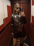 Chicmy-nye outfits Fashion Leather Jacket Skirt Suit Women Lapel Button PU Coat Mini Skirts 2 Pieces 2025 Lady Autumn Street New in Matching Sets