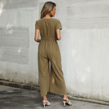 CHICMY- Solid Tie Front Wide Leg Jumpsuit Women Sex Jumpsuit